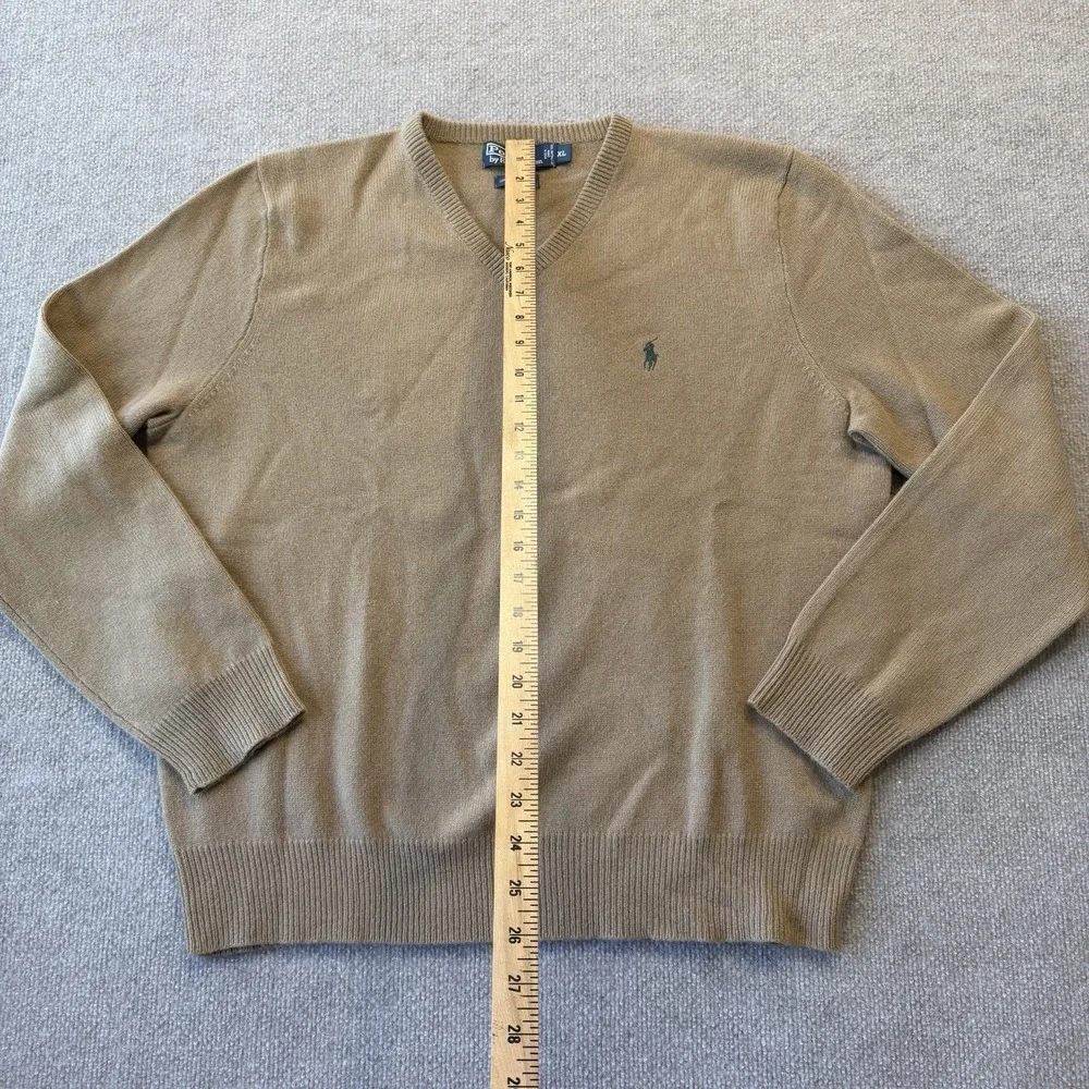 Polo Ralph Lauren Mens 100% Lambswool Camel Brown V-Neck Sweater Sz XL